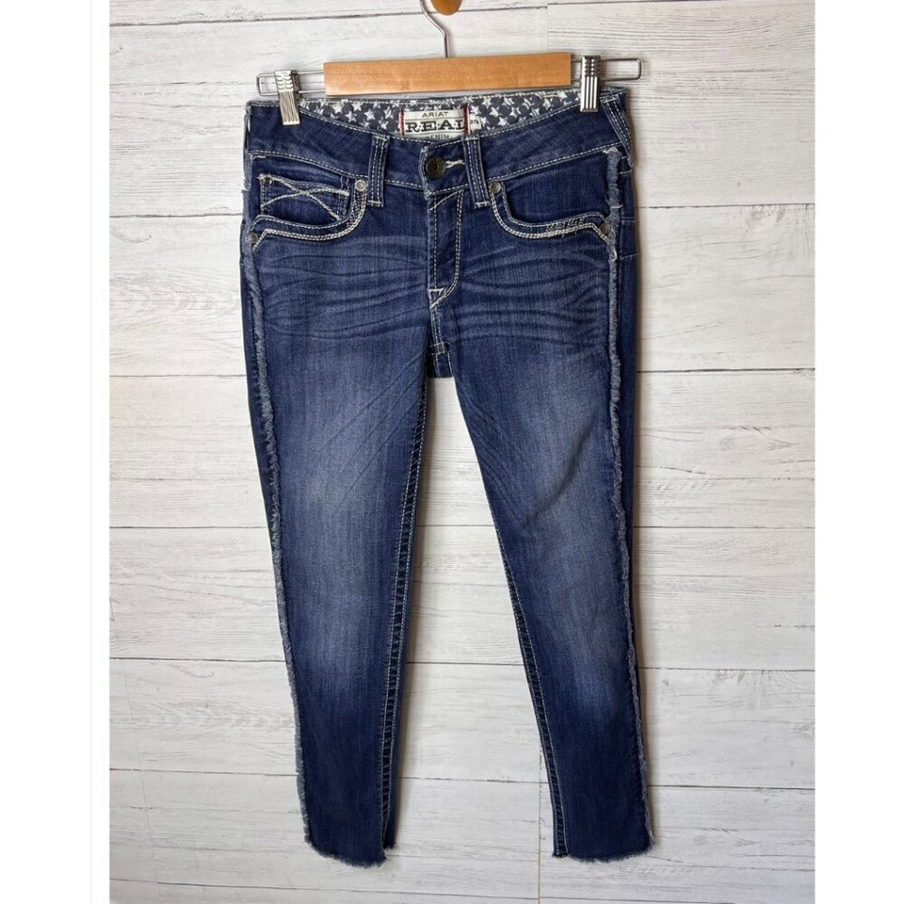 Ariat Jeans Womens Size 27R Real Denim Mid Rise Side Seam Fray Stretch - Picture 3 of 16